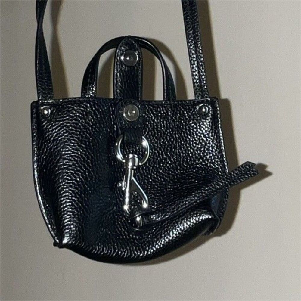 Women’s Black Pebbled Mini Crossbody Bag w/ Cross-Body Strap, Silver Hardware
